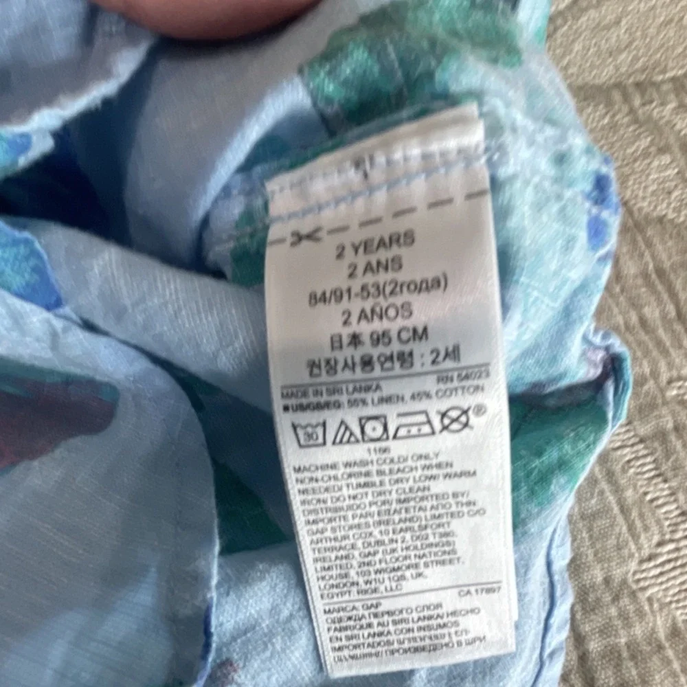 Gap Unisex‎ Toddler Button-Up Shirt 2 Years Light Blue Floral Linen Cotton